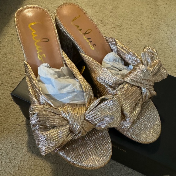 NWT Lulus Dorothea Gold Knotted High Heel Sandals - Picture 4 of 9